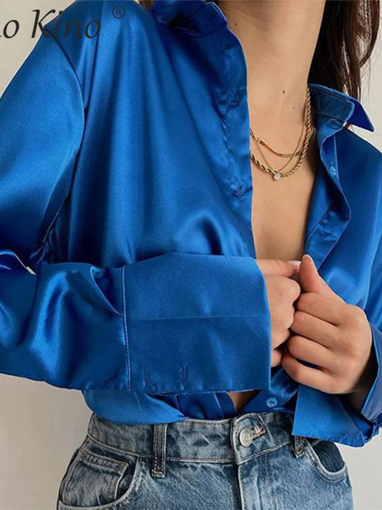 Атласная женская рубашка поло воротник элегантные офисные женские рубашки топы