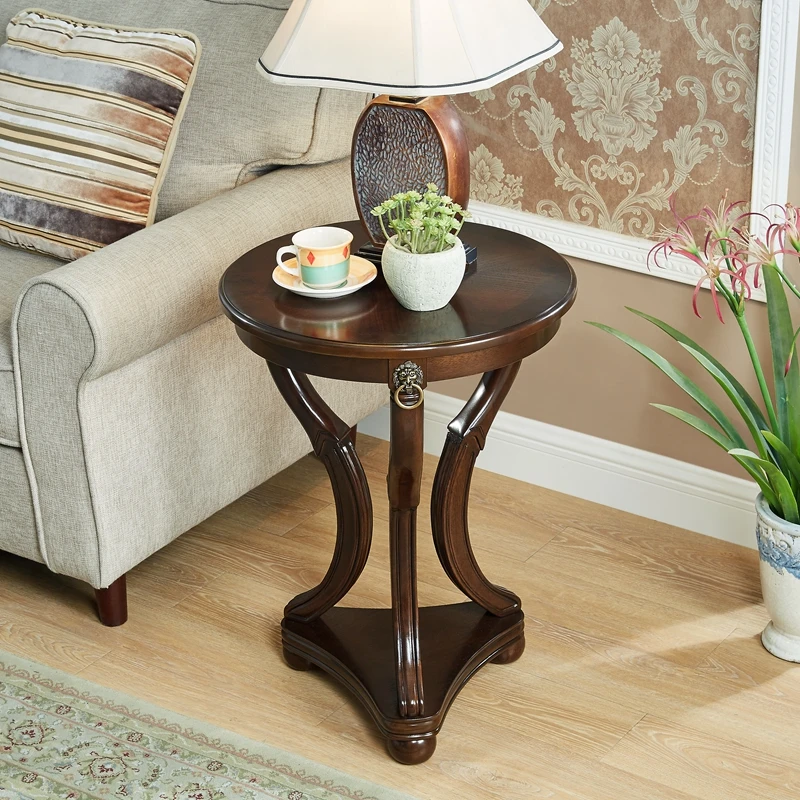

Round Tea Table Corner Table Solid Wood Small round Table Sofa Side Table European Coffee Table Flower Stand