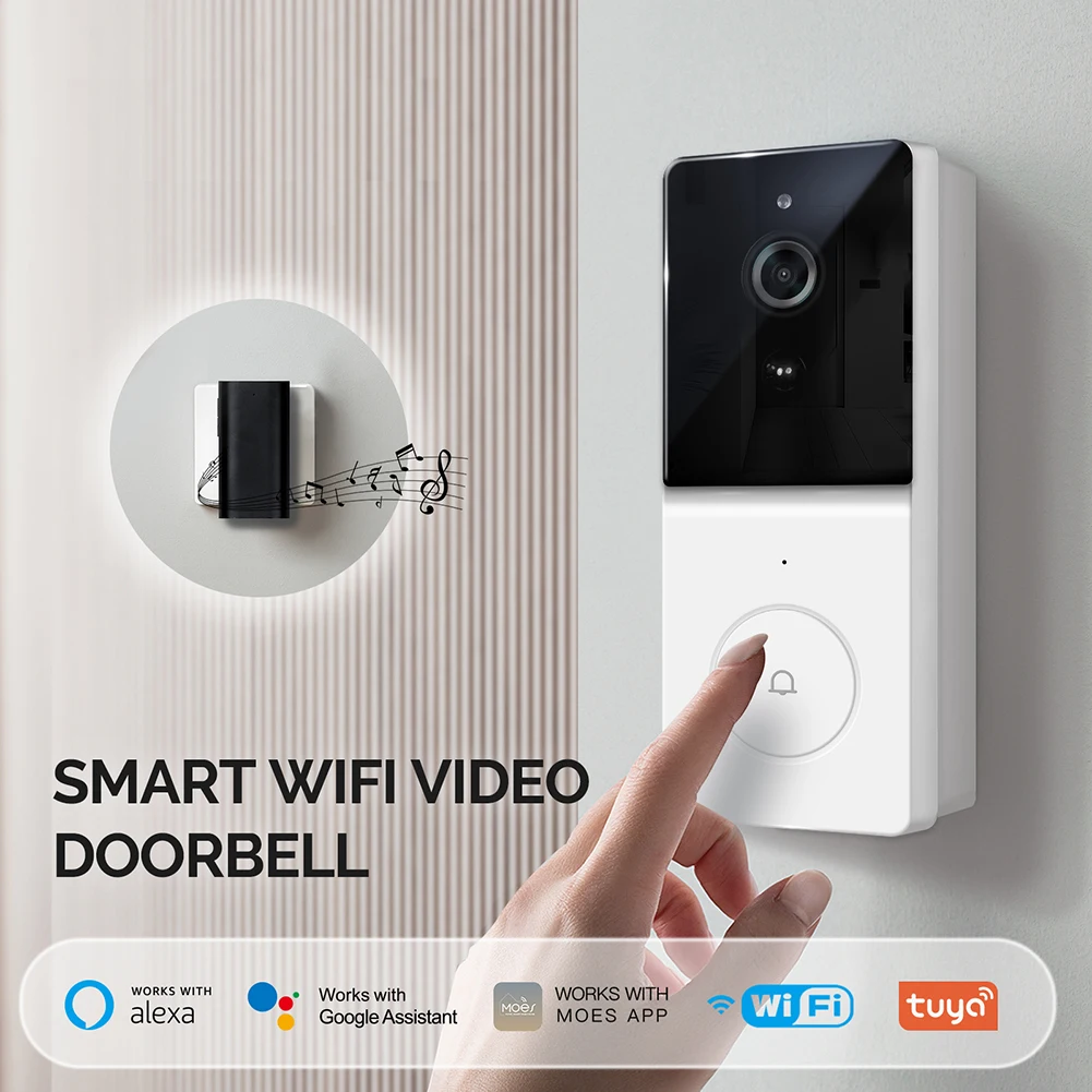 

Tuya Smart Video Doorbell 5000mAh WiFi Digital Visual Door Bell IP65 Waterproof 1080P Camera Infrared Night Vision