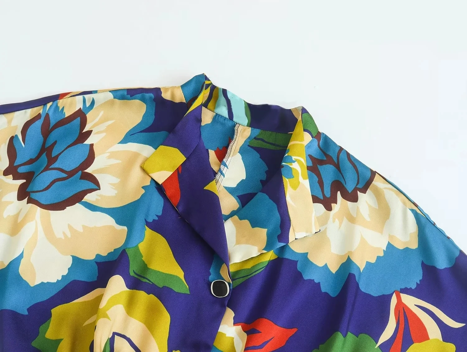 Jenny&Dave Indie Folk Tropical Print Notched Loose Jumpsuits Women Casual Floral Dungaree