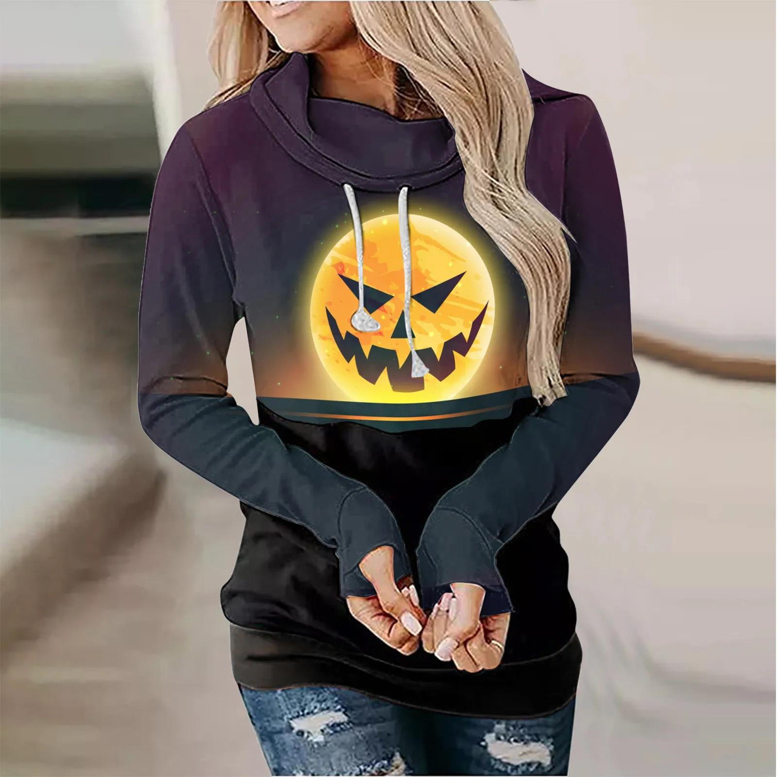 

Casual Jacket Long Tunic Women's Halloween Pumpkin Shirt Face Costume Long Sleeves Tops Casual Jacket Long Tunic
