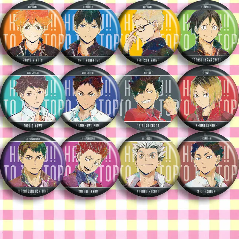 

12 шт. в комплекте Аниме Haikyuu! Круглый значок для косплея, булавка, кнопка, сумки, брошь, подарок # G