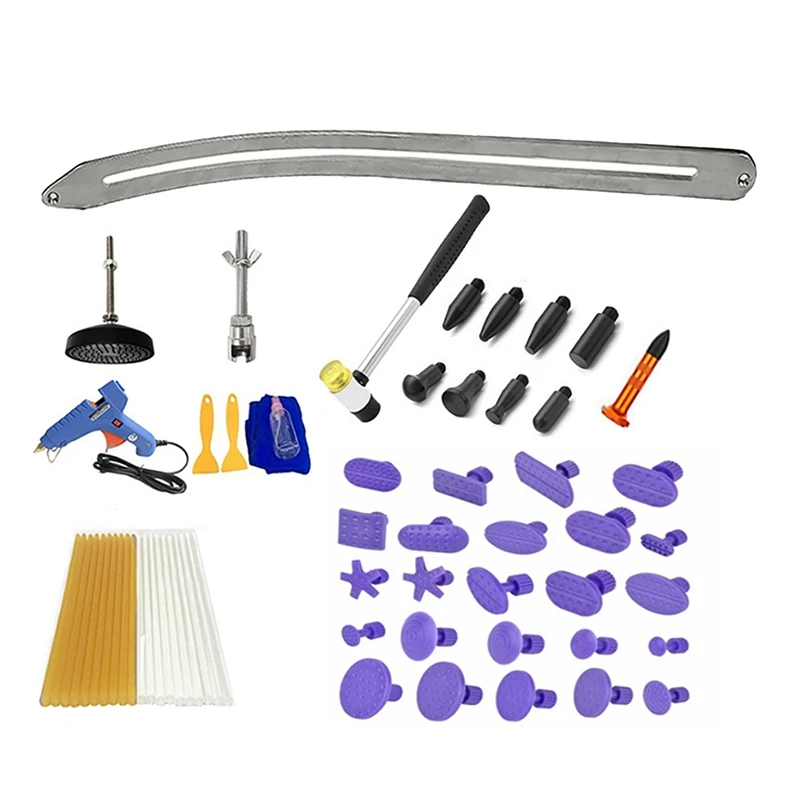 

AU05 -66Pcs/Set Car Paintless Dent Removal Kit, Auto-Fender Damage Repair Arc Crowbar Puller-Lifter Rods Tools EU Plug