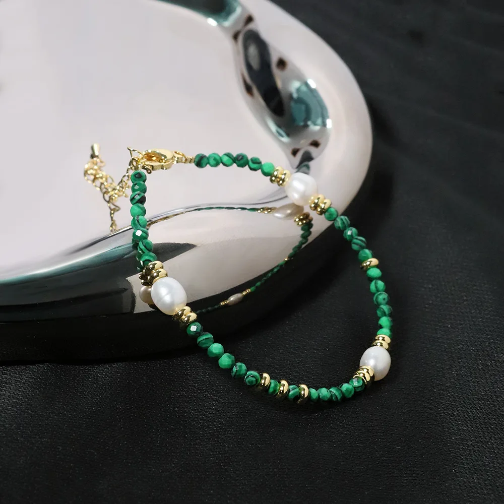 Малахитовый браслет из натурального пресноводного жемчуга в стиле ретро