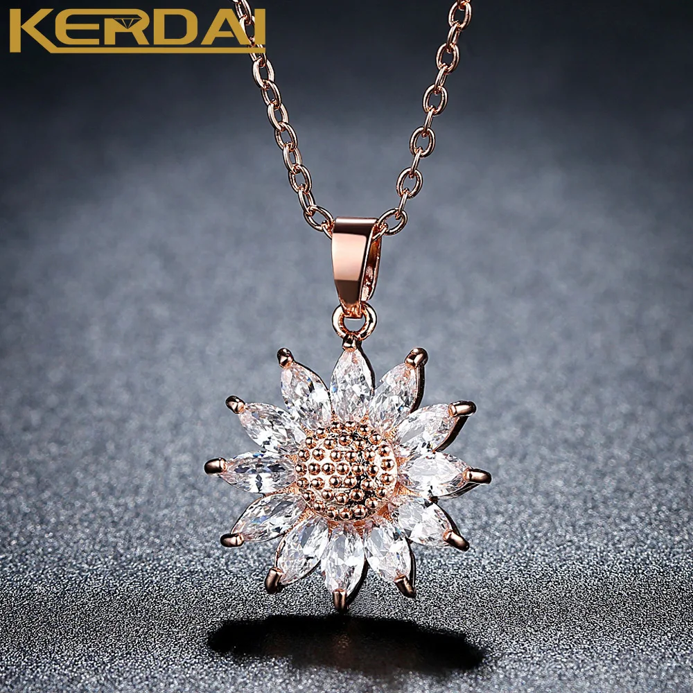 

Rose Gold Color Clear Zircon Sunflower Shaped Pendant Short Chain Necklace for Women Girl Jewelry Wholesale