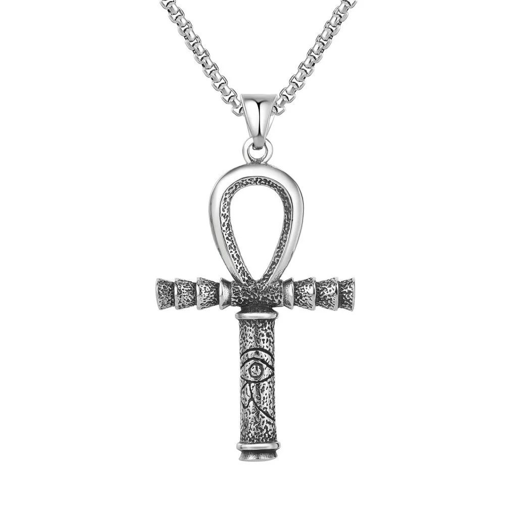 

Delicate Jewelry Newest Stainless Steel Necklace for Women Party Gifts Ancient Egyptian Style Pharaoh Patron Saint Cross Pendant