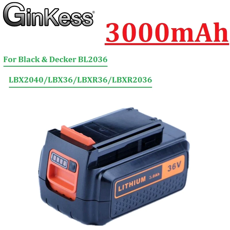 

GinKess For Black & Decker 36v/40V 3.0Ah Li-ion Rechargeable Power Tool Battery LBXR36 BL2036 LBX2040 LST136 LST420 LST220 L50