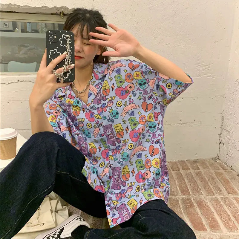 Рубашки HOUZHOU для девочек-подростков летняя блузка в стиле Харадзюку хип-хоп
