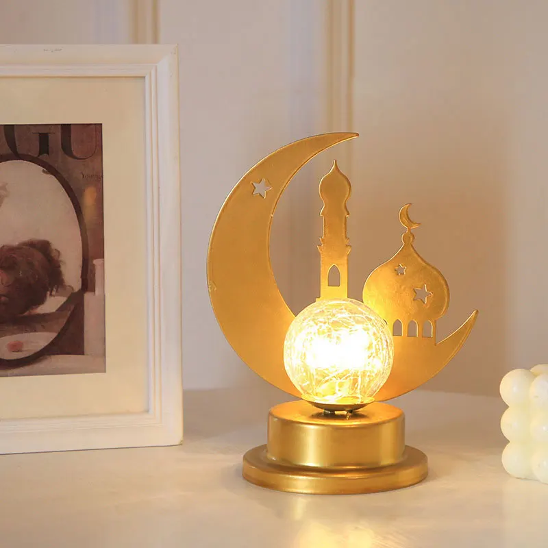

2023 Muslim EID Mubarak Table Decor Ornaments Gold Moon Castle Palace LED Light Eid Al Adha Gift Ramadan Decoration for Home