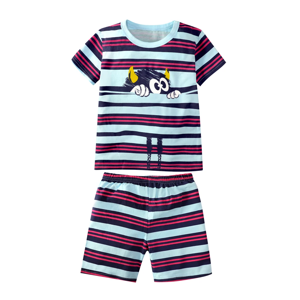 Детский Пижамный Комплект Летний Хлопковый С Круглым Вырезом И Короткими