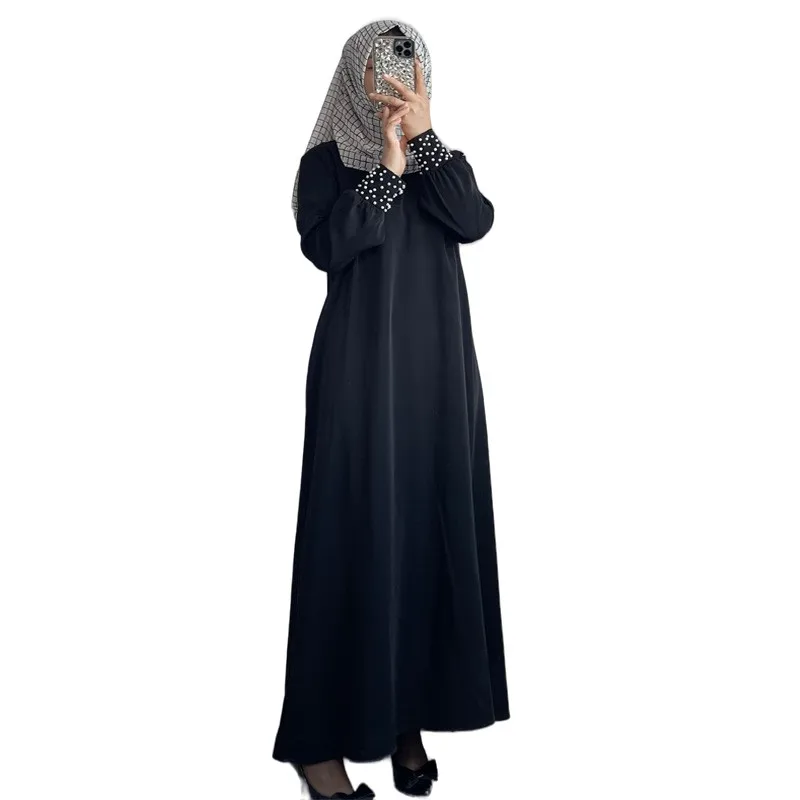 

Vestidos Para Mujer Hui Nationality Middle East Muslim Robe Fashion Malay Pearl Long Sleeved Loose Temperament Elegant Dress 2XL