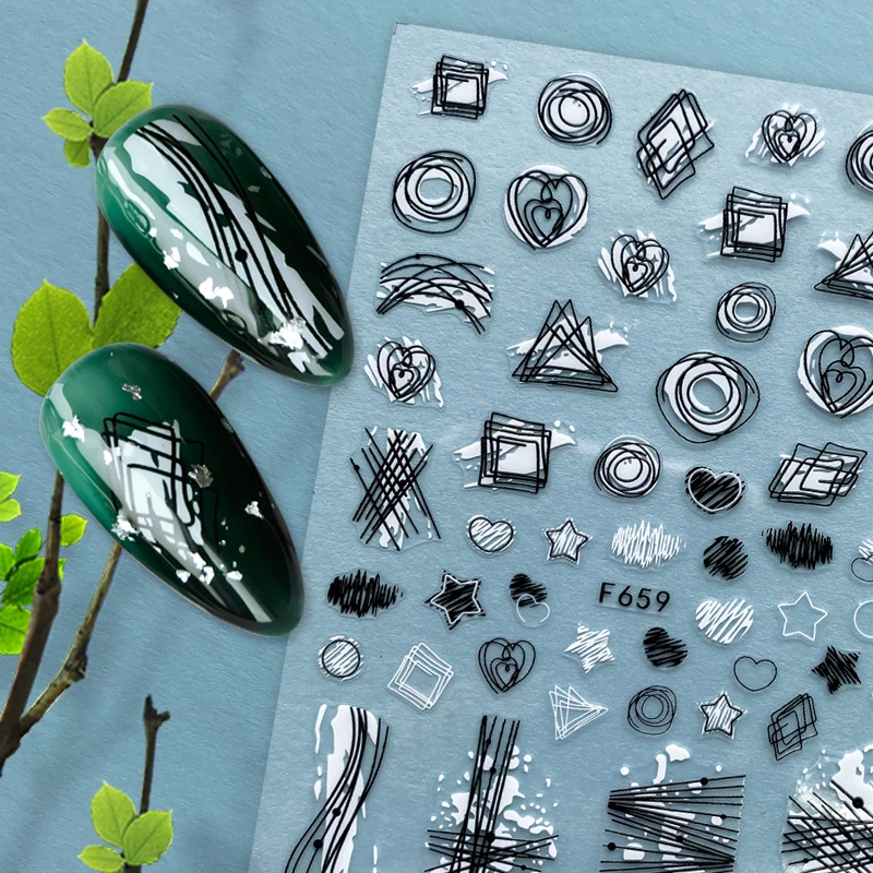 

3D Nail Sticker Decals Geometry Line Star Design Nail Art Decorations Stickers Sliders Manicure Accessories Nails Decoraciones