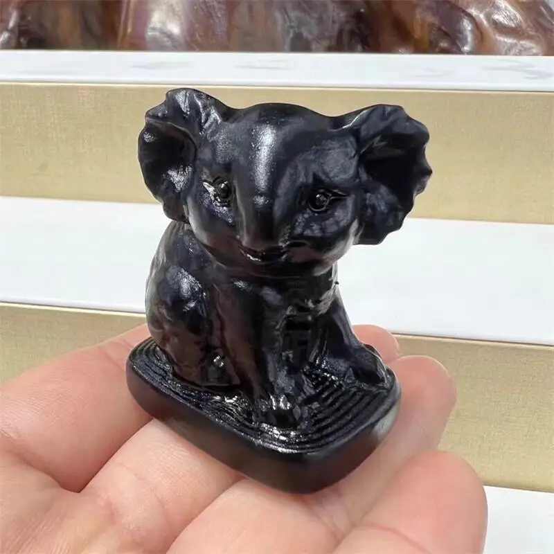 

Natural Hand Carved High Quality Realistic Obsidian Koalas Carving Craft For Homes'Rooms Decoration