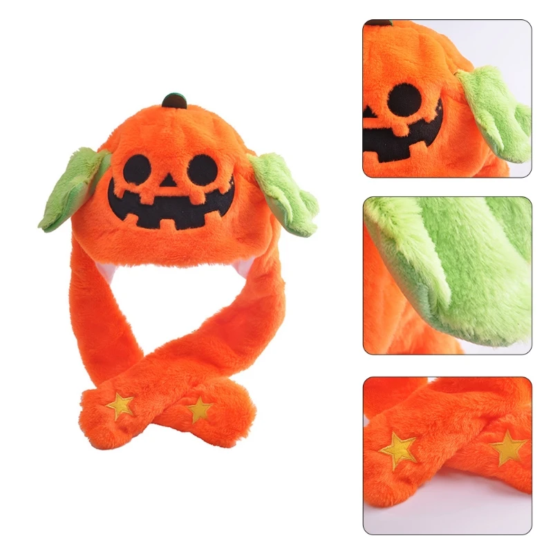 

Funny Hat with Fluffy Ears Movable Ear Furry Hoodies Hat Headband Windproof Rabbit Hat Plush Ears Halloween Drop Shipping