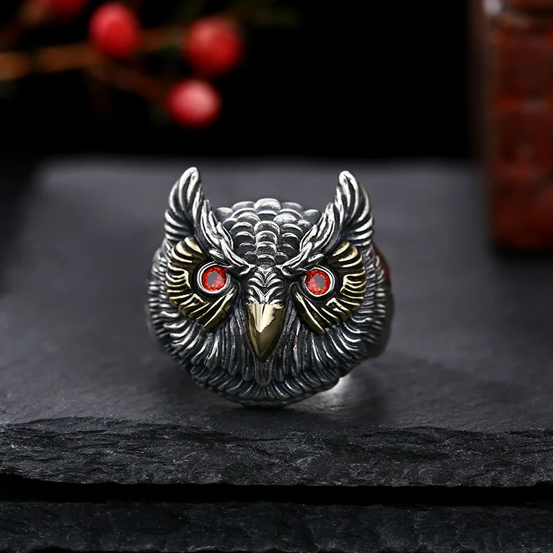 

Domineering Owl Ring Silver Plated Animal Bird Zircon Eye Open Ring Men's Men's Punk Glamour Trend Party Jewelry Gift