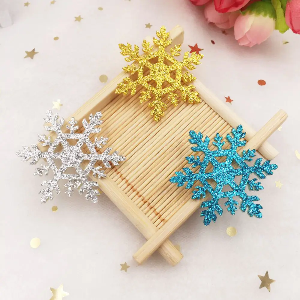 

16pcs 42mm Glitter Christmas Snowflakes Composite Gold Powder Cloth Appliques Wedding Making DIY Craft Supplies A92