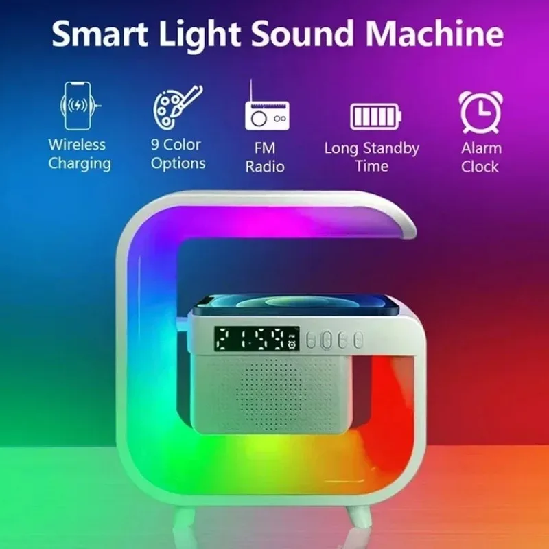 Беспроводное зарядное устройство подставка с часами Bluetooth 5 0 динамик FM TF RGB ночник