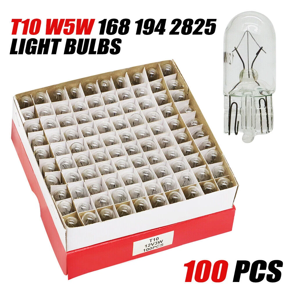 

100PCS 194 T10 Clear Wedge Incandescent Instrument Panel Light Bulbs 12V 3W Headlights Car Dashboard Lights Universal Car Light