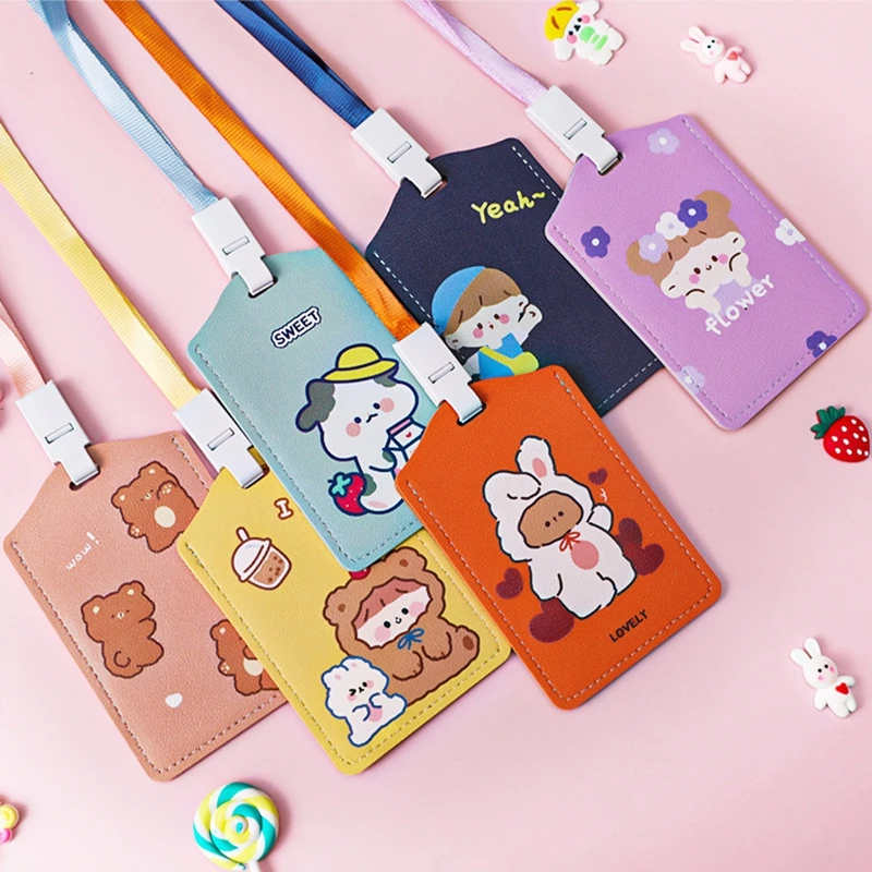 

Cute Cartoon Girl Heart Badge Lanyard Protective Cover Student Meal Card Bus Card Certificate Set