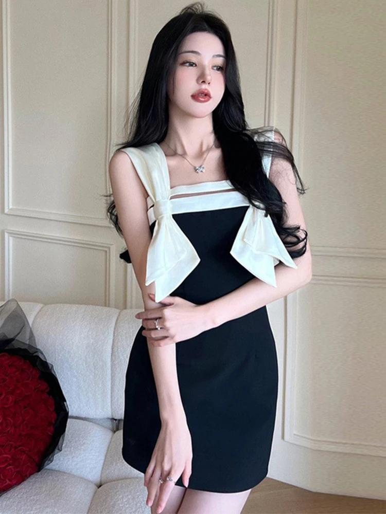 

Chic Black Elegant Women Evening Dress Sweet Strap Sleeveless Slim Mini Club Street Gown Femme Sexy Vestidos Ropa Mujer Verano