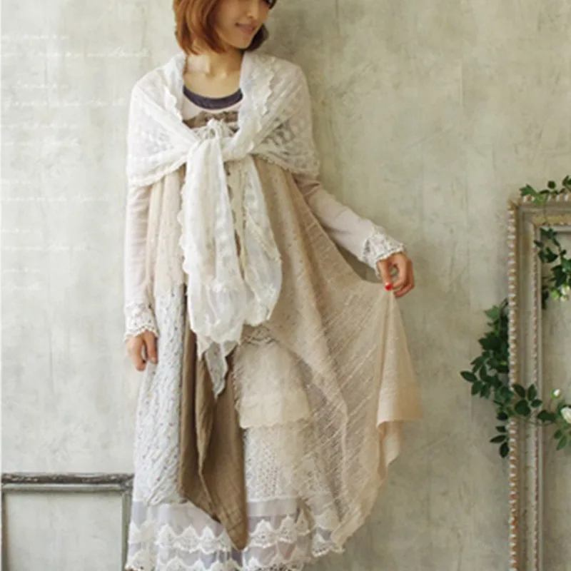 Японское милое кружевное платье в стиле девушки Мори многослойное хлопковое