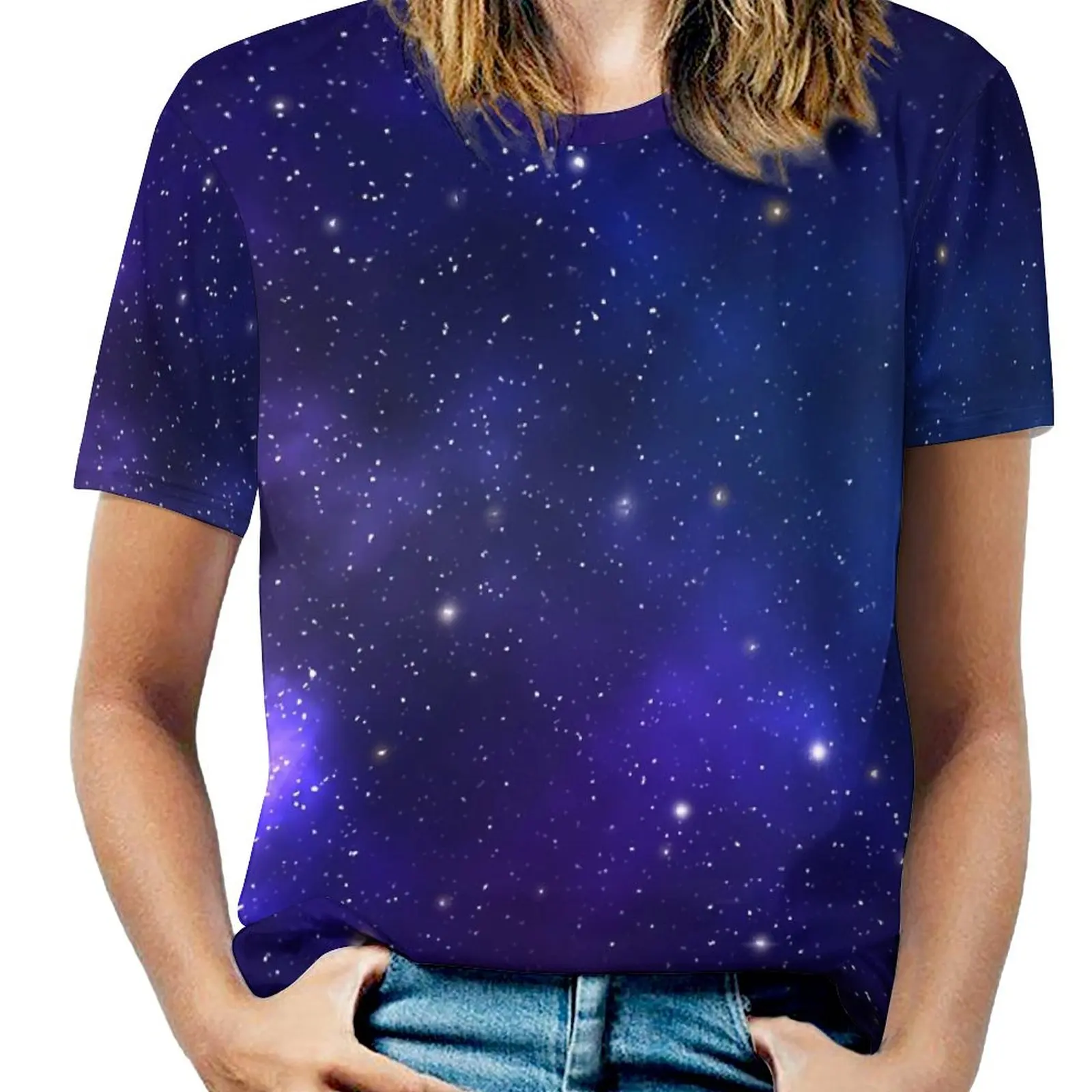 

Blue Galaxy T-Shirt Stars Print Hip Hop Oversized T Shirts Short Sleeve Basic Tshirt Female Summer Graphic Tops