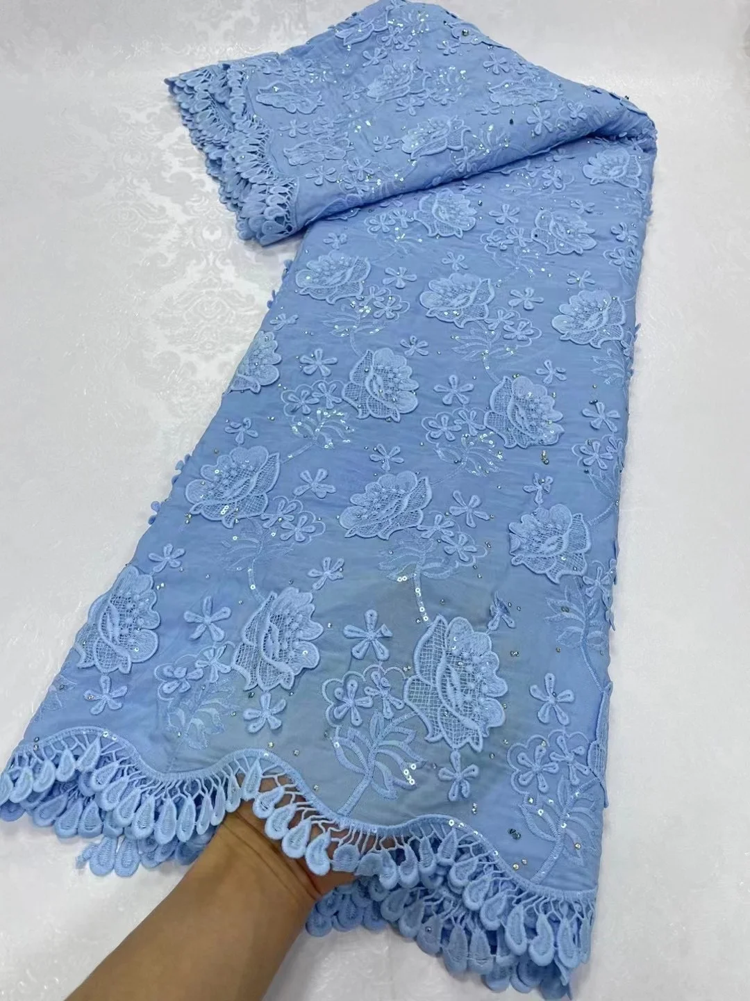 

African Sequins Lace Fabric High Quality Sequence Embroidery Lace Material French Nigerian Wedding Fabrics For Sewing
