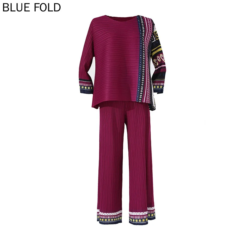 Плиссированный Модный повседневный комплект с принтом для женщин пуловер