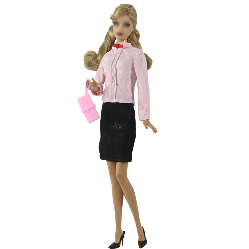 

Pink Shirt Blouse Top Black Skirt Purse 1/6 BJD Doll Clothes For Barbie Doll Outfits 11.5" Dollhouse Accessories Girl Toys Gifts