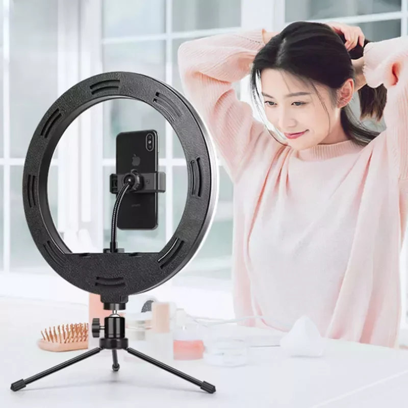 

Selfie Desktop Ring Light LED Lamp with Tripod Stand Holder for Live Stream Makeup YouTube Video Photography Studio