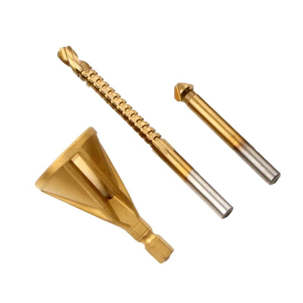

Power Tools Drill Bit 3 Flute Countersink Step Extension Rod High Speed Steel Hole Cutter Quick Release Brand New