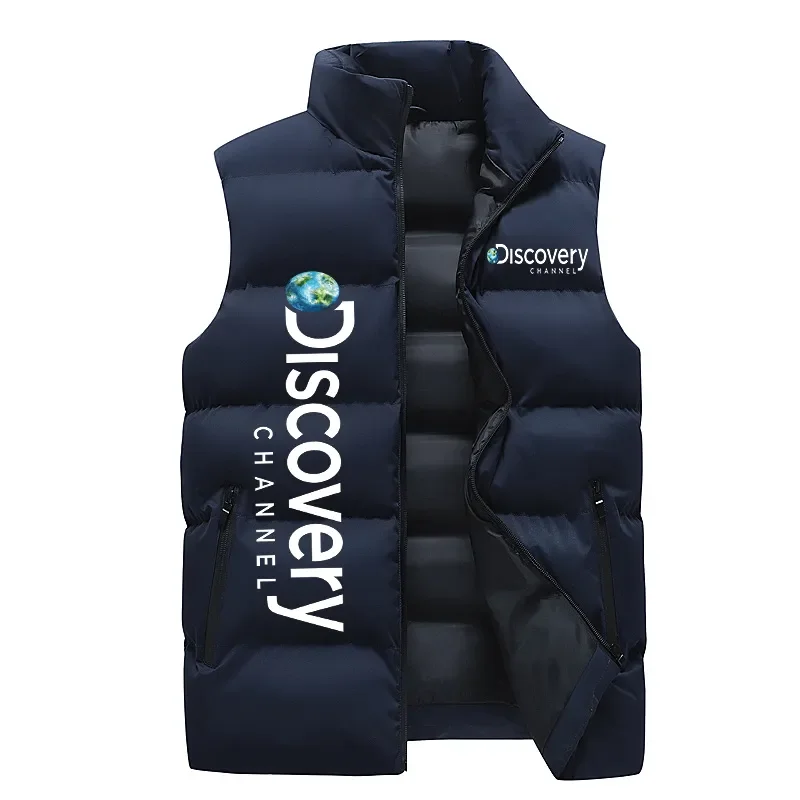 

Discovery Fall Winter Men's vest cotton-lined vertical collar men's vest solid color zipper sleeveless jacket windbreaker