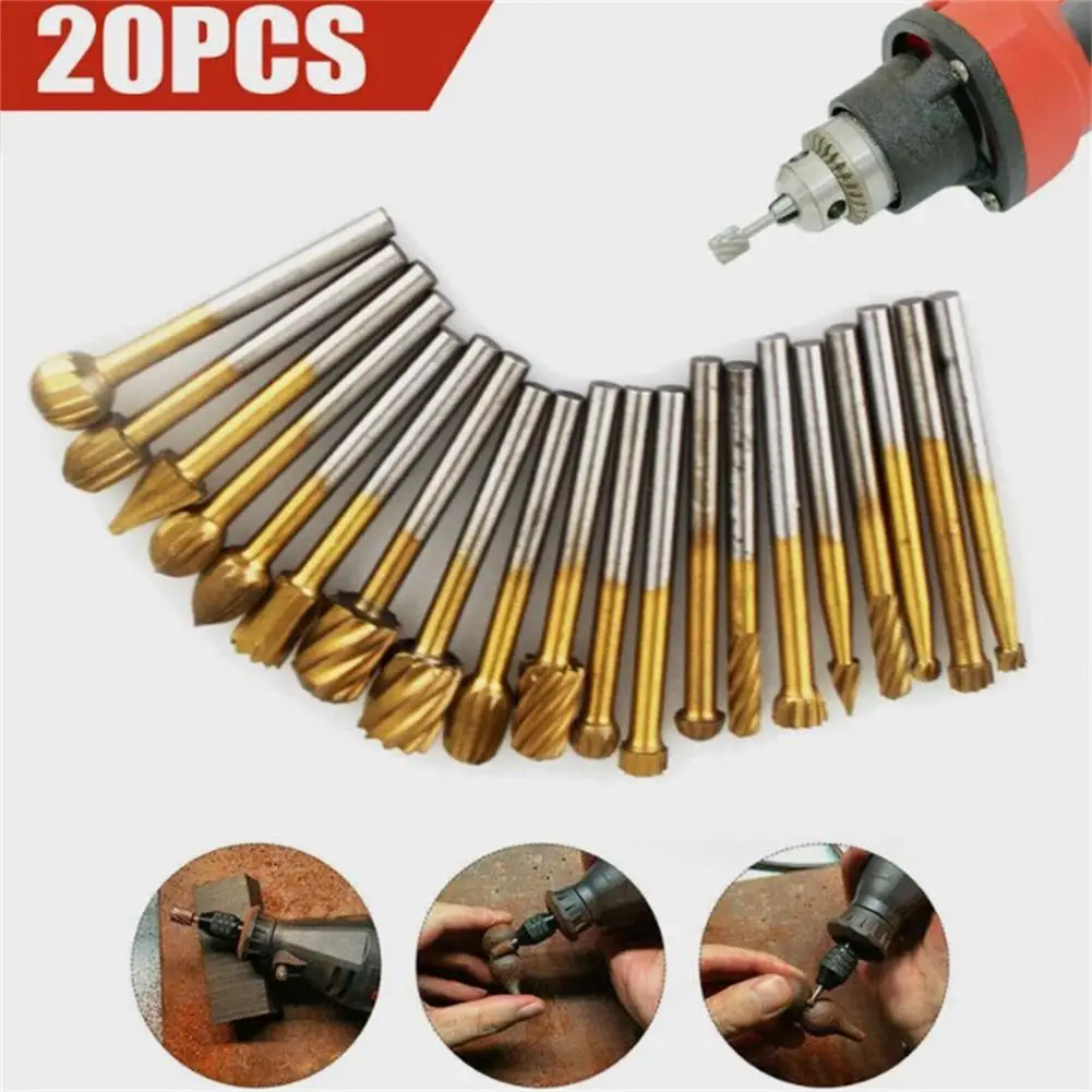 

20pcs Rotary Bits Burr Set With 1/8 Inch(3mm) Shank Woodworker Rotary Tool For DIY Woodworking Carving Engraving Drilling