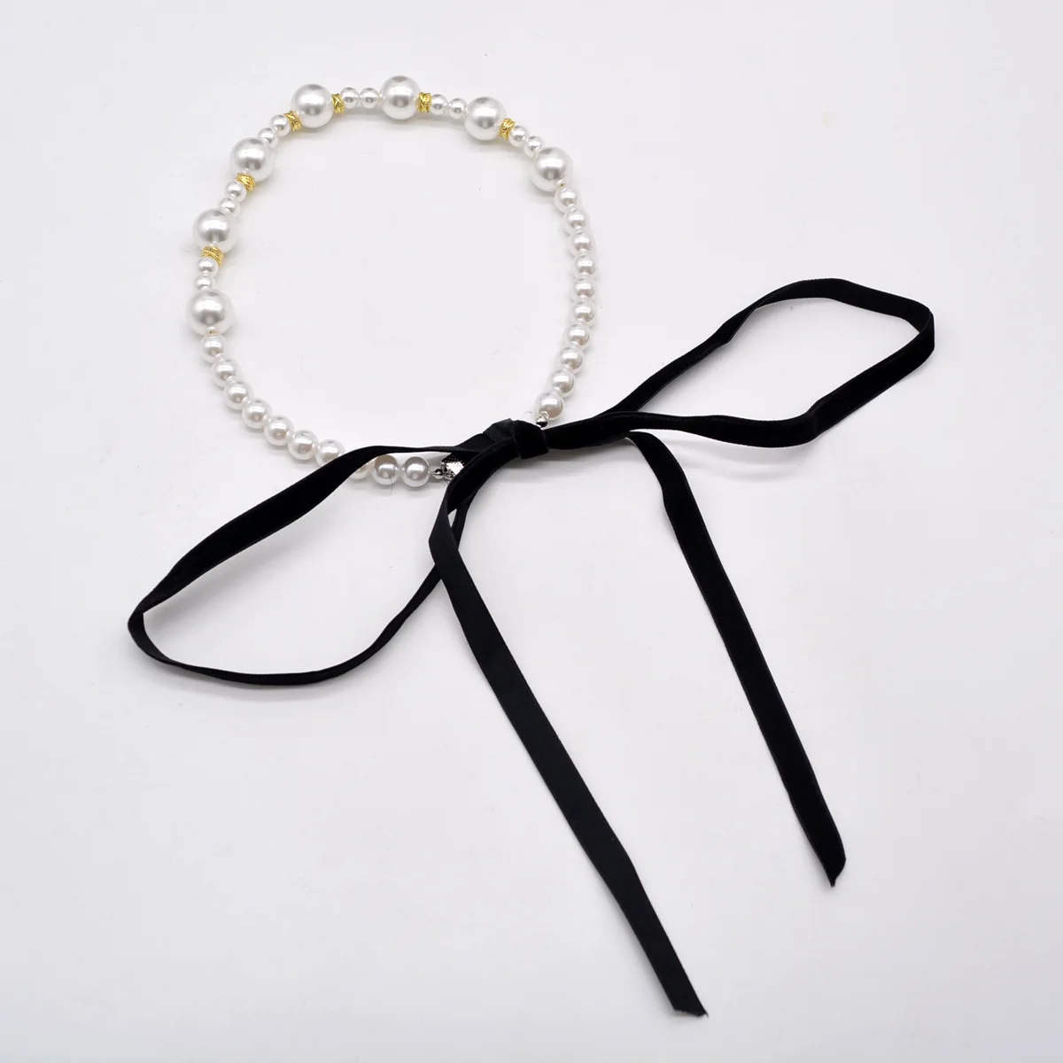 

Personality Pearl Black Ribbon Necklace Women's Light Luxury Niche New Temperament Necklace Collarbone Chain Tide