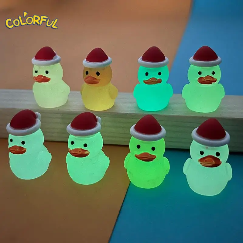 

2Pcs Cartoon luminous red cap duck diy resin accessories miniature toy ornaments luminous light up toy for kids glow in the dark