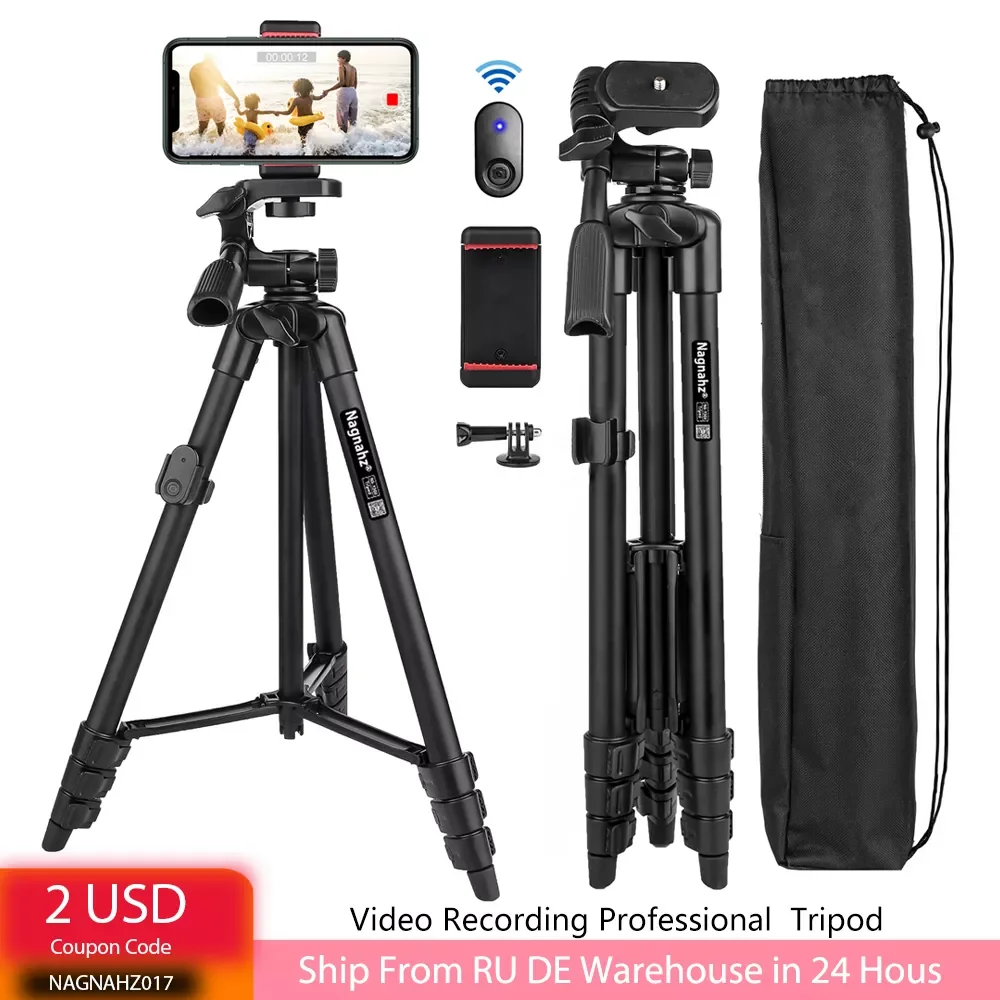 

NA3560 Phone Tripod 55in Professional Video Recording Camera Photography Stand for Xiaomi HUAWEI iPhone Gopro with Selfie Remote