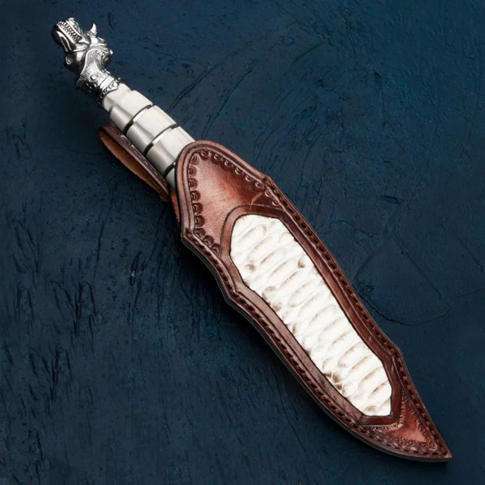 Дамасский нож Dragon King — охотничий ручной работы с ручкой из старых рогов