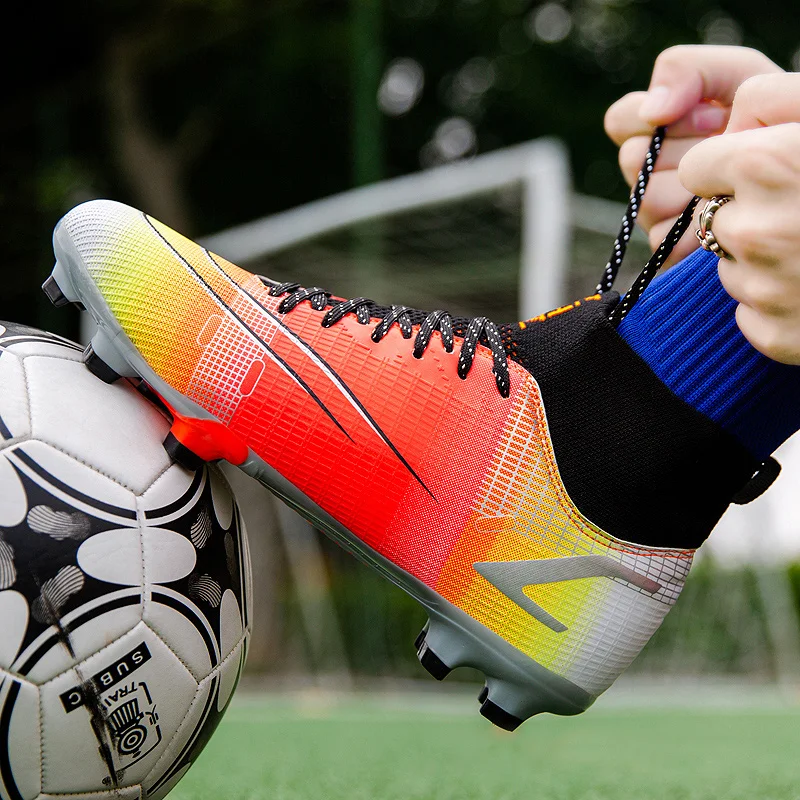 Professional Football Boots Men High-quality Non-slip Long Spikes Ankle Soccer Shoes Summer Outdoor Sports Futsal Training Shoes