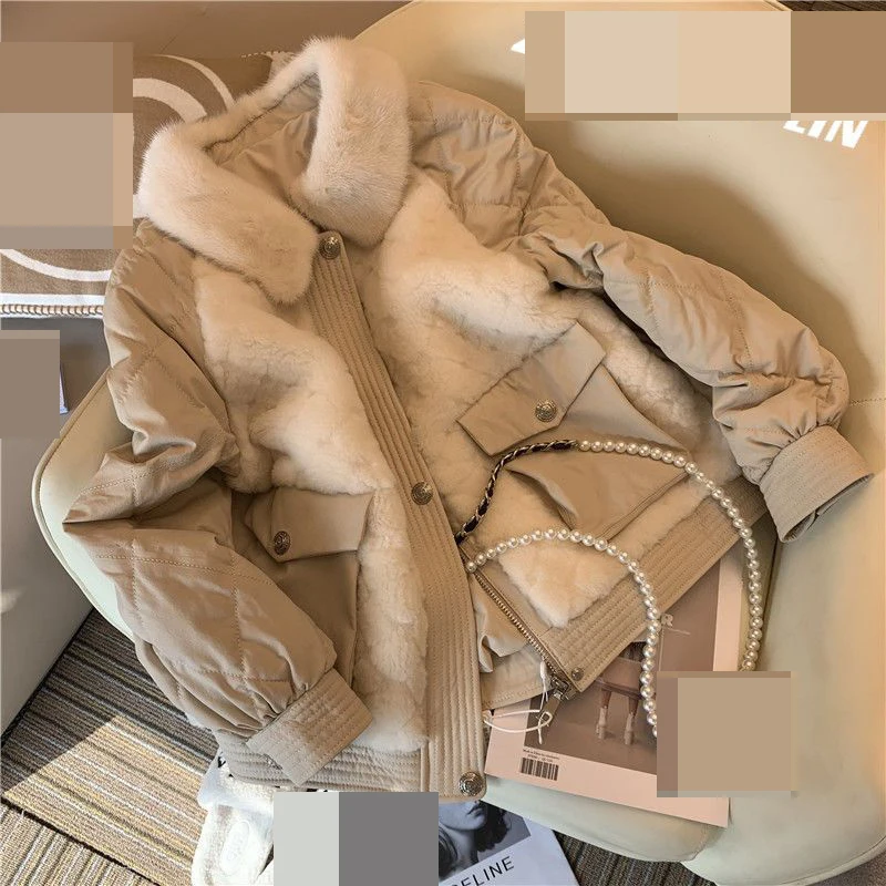 Down cotton jacket for women in winter 2022 New  thickened short  rabbit hair like wool cotton jacket  Thick （Winter)