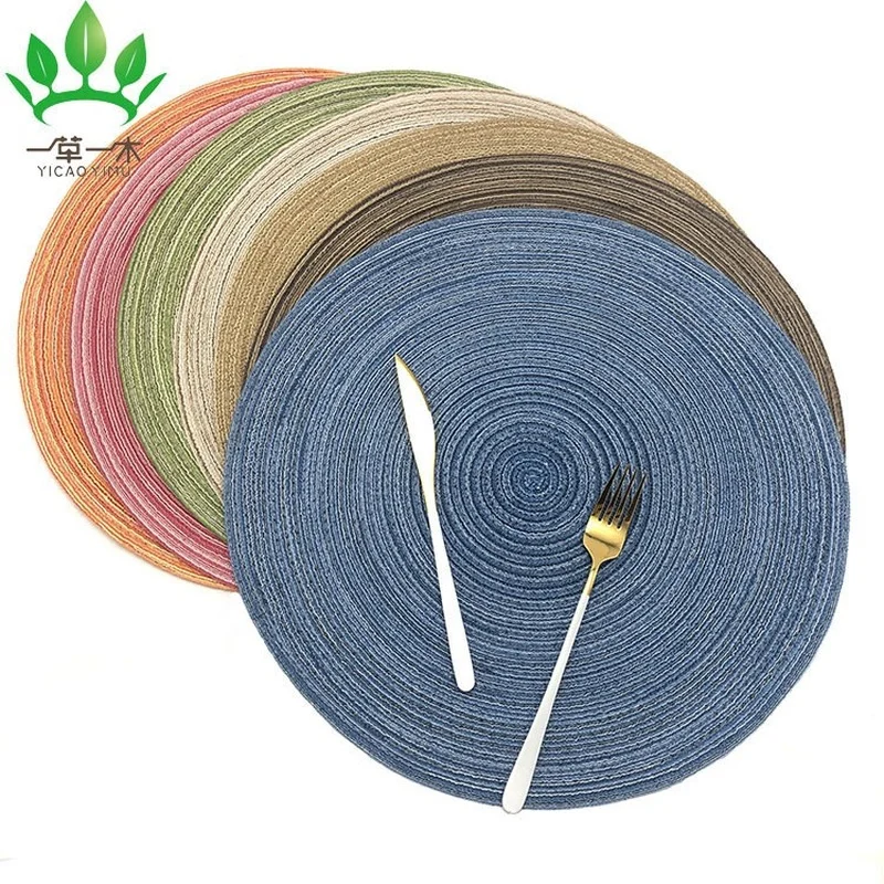 

Nordic New Round Solid Color Placemat Cotton Yarn Cotton Woven Placemat Non-slip Insulation Pad Coaster Bowl Mat Kitchen Table