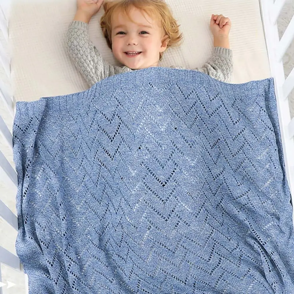 

Baby Crib Blanket Knitted Hollow Stroller Cover Blue Breathable Newborn Wrap Swaddle Soft Sleeping Feeding Blankets For Baby