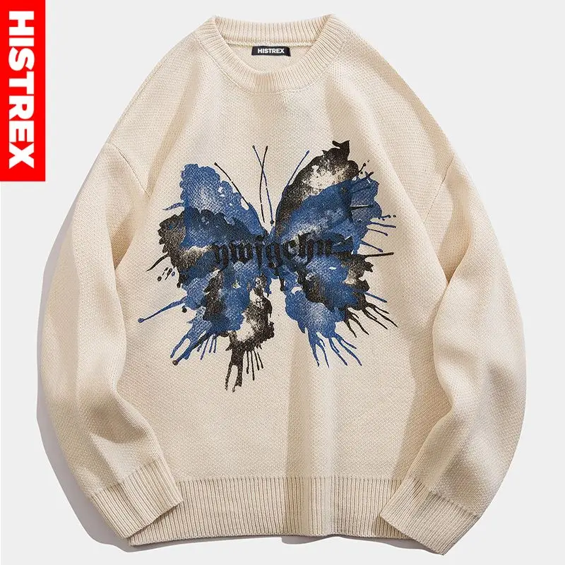 

HISTREX - Goth Butterfly Mens Sweater HipHop Menswear Высококачественная мужская одежда Твердые теплые повседневные вязаные свитера Мужчины Женщины