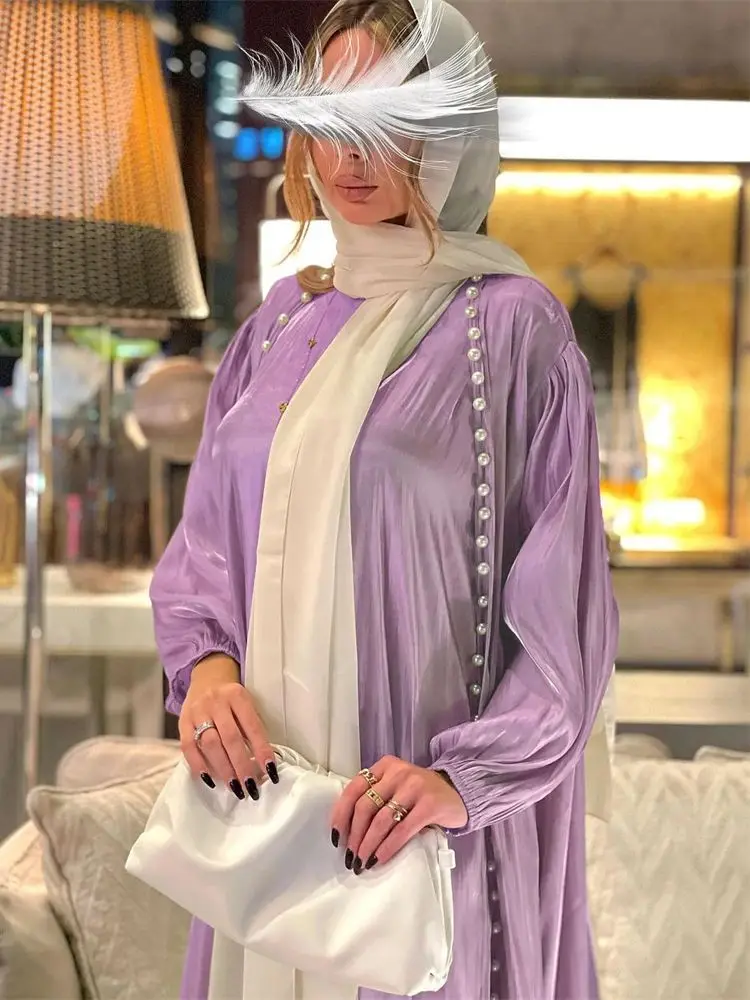 Рамадан Ид Атласное открытое кимоно Абая Дубай Роскошные 2024 Исламские