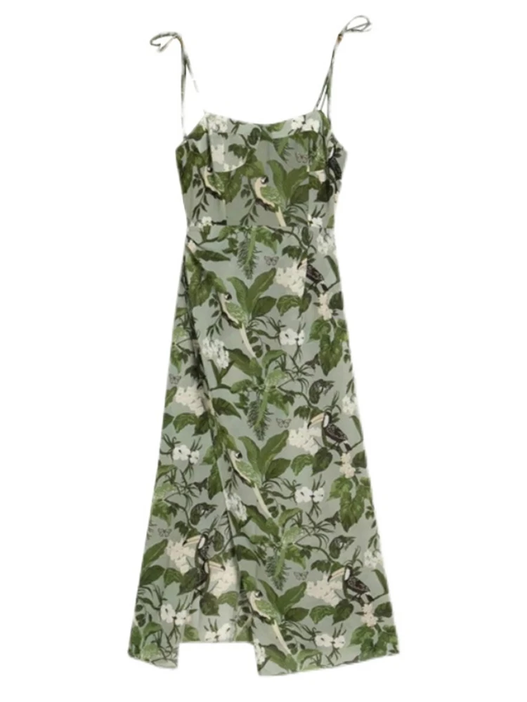 

Новинка 2023, женское летнее платье для отдыха с винтажным принтом на бретелях, цельное асимметричное платье с разрезом, в стиле мори, шикарно...