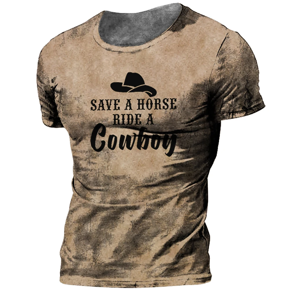 

Vintage Denim Men's T-shirt 3d Cowboy Graphic Print Short Sleeve Top Summer Loose Oversized 6xl Men's Clothing Round Neck Top