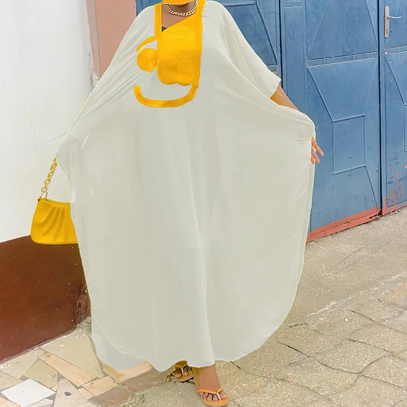 2 Piece Set Chiffon African Dresses For Women Elegant Rope Embroidery Long Dress Muslim Abaya Lady Traditional Africa Clothing