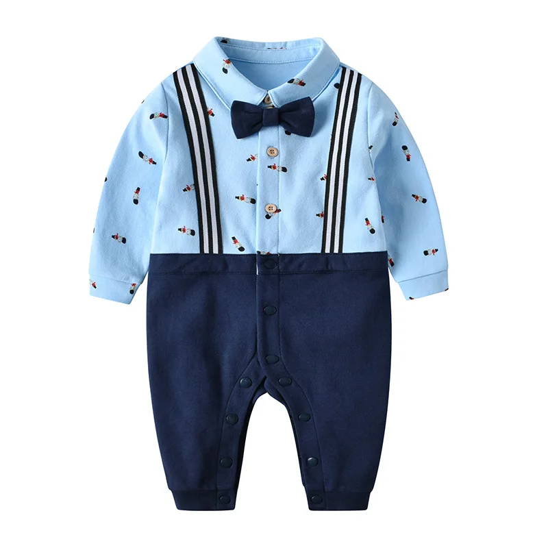 

Infant Baby Boys Fall Romper Crawling Baby Clothes Boys' Bow Tie Gentlemen One Year Old Long Sleeved Jumpsuit Baby Onesie