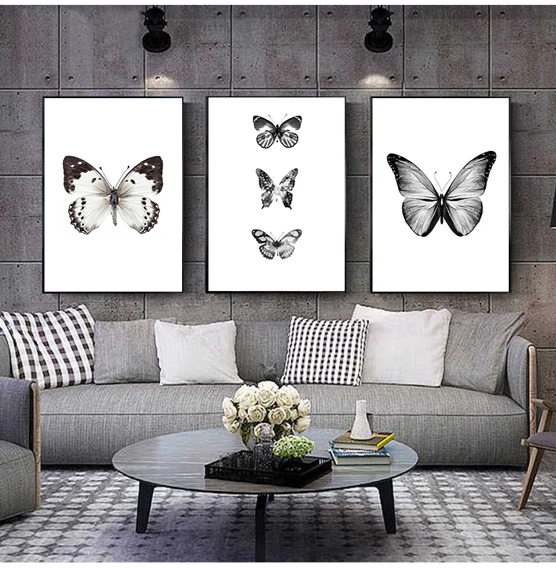 

Wall Art Print Canvas Painting Black White Butterfly Nordic Poster Canvas Art Animal Wall Pictures For Living Room