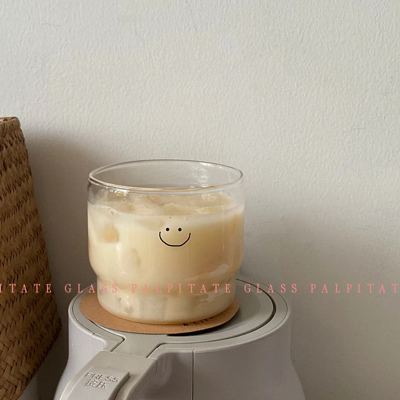 

PALPITATE Smiley Wall Glass Cup 300ml Milk Coffee Heart Heat Resistant Healthy Drink Tea Mugs Transparent Lovely Drinkware Mug