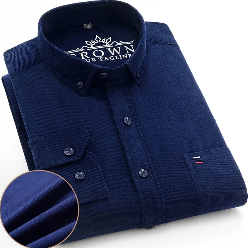 

Cotton Plus Size 100% 7XL Corduroy Shirt Mens Casual Long Sleeve Regular Fit Business Dress Shirts For Male Comfortable Pocket